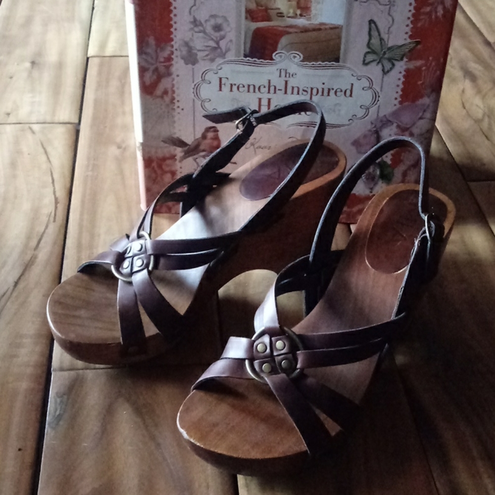 Mia. Brown Wooden Clog Sandals